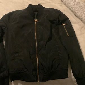 Forever 21 Black Bomber Jacket with Gold
